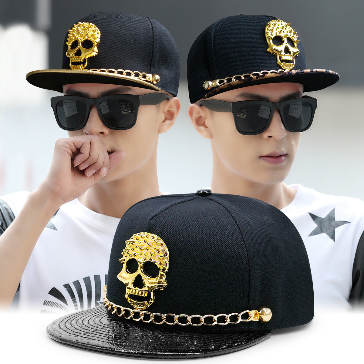 Skull Rivet Hip Hop Baseball Cap Hip Hop Flat-brimmed Cap